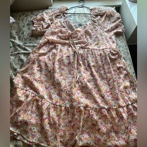 Arula Floral Pink Mini Puff Sleeve Dress Size C/3X